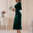 thumbnail image 3 of Bodycon Dresses for Women Long Sleeve Dress Casual Crew Neck Slim Fleece Midi Dresses Dark Green, 3 of 4