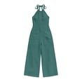 thumbnail image 6 of Linen Jumpsuit for Women Playsuits Wide Leg Dressy Pants Overall Ladies Summer Casual Dungarees Romper with Pockets Green XXL, 6 of 7
