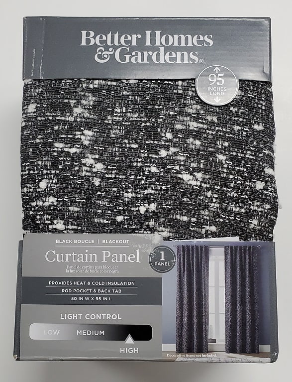 Better Homes & Gardens Boucle Blackout Curtain Panel, 1-Piece, Black, 50" W x 95" L