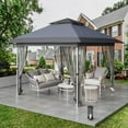 thumbnail image 4 of 12'x12'Gazebo Outdoor Pop up Canopy Tent with Curtains and 144 Square Shelter for Patio,Backyard,Party(Grey), 4 of 9