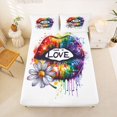 thumbnail image 4 of Manfei Cartoon Rainbow King Sheets, Rustic Groovy Daisy Bedding, White Blue, 4pcs, 1 Flat Sheet, 1 Fitted Sheet and 2 Pillowcases, 4 of 6