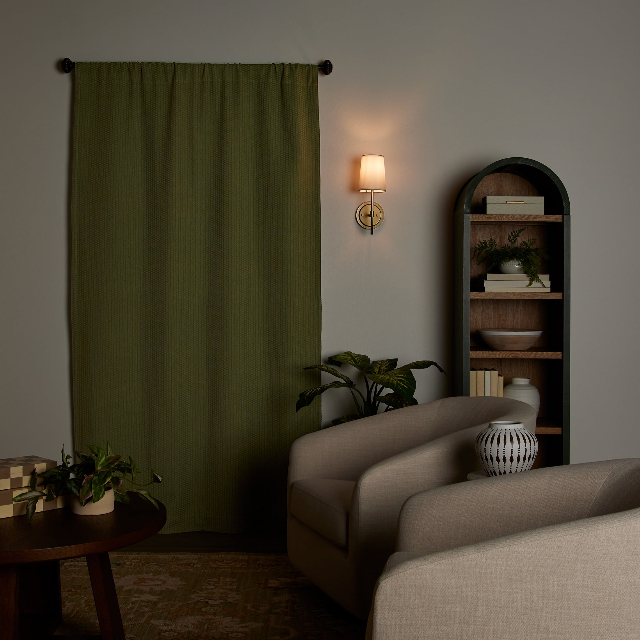 Better Homes & Gardens Micro Geo Blackout Woven Ladder Single Curtain Panel, 1-Piece, Dark Cilantro, 50" W x 95" L