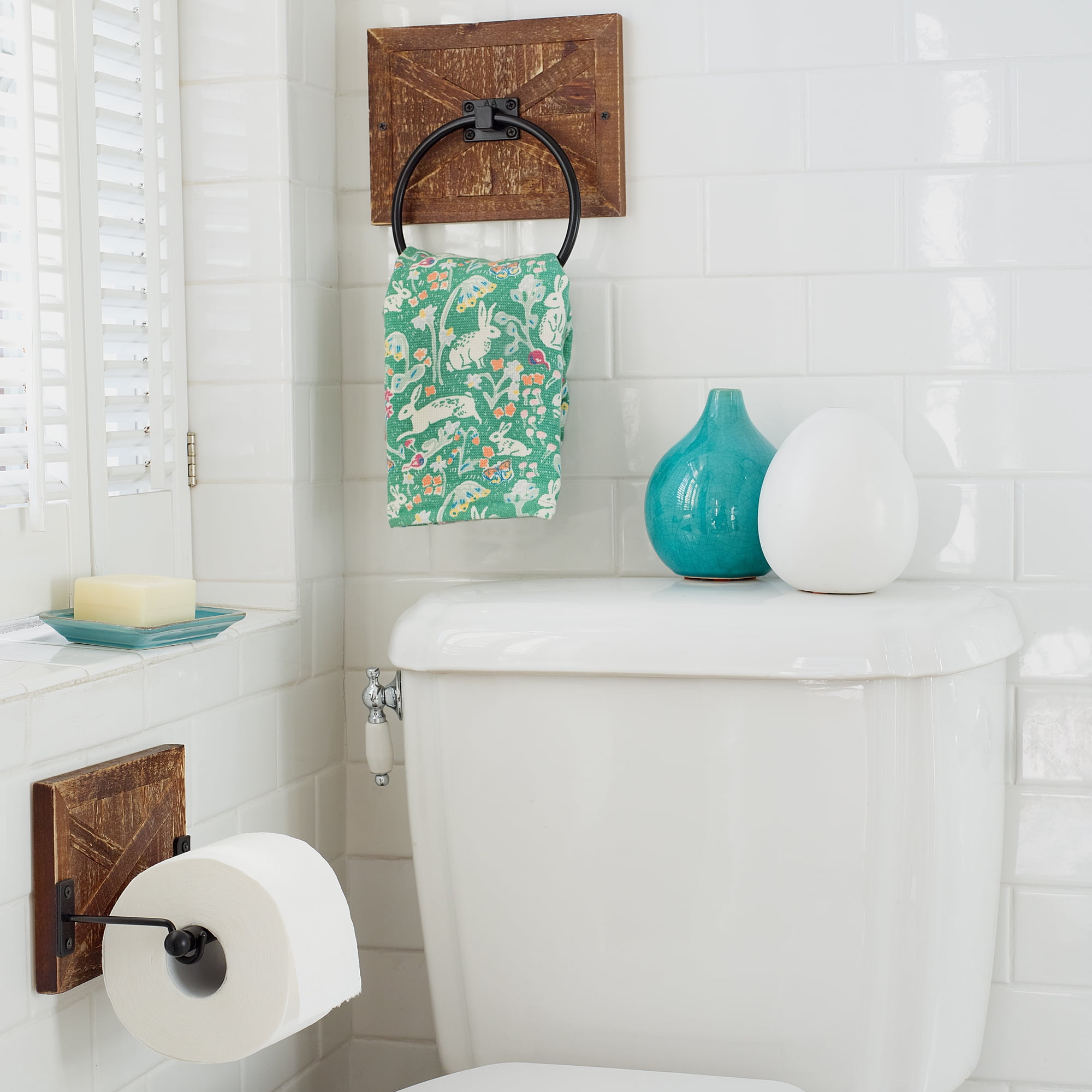 Rustic Farmhouse Toilet Paper Holder and Towel Ring Bathroom Accessories Set, Western Bathroom Decor