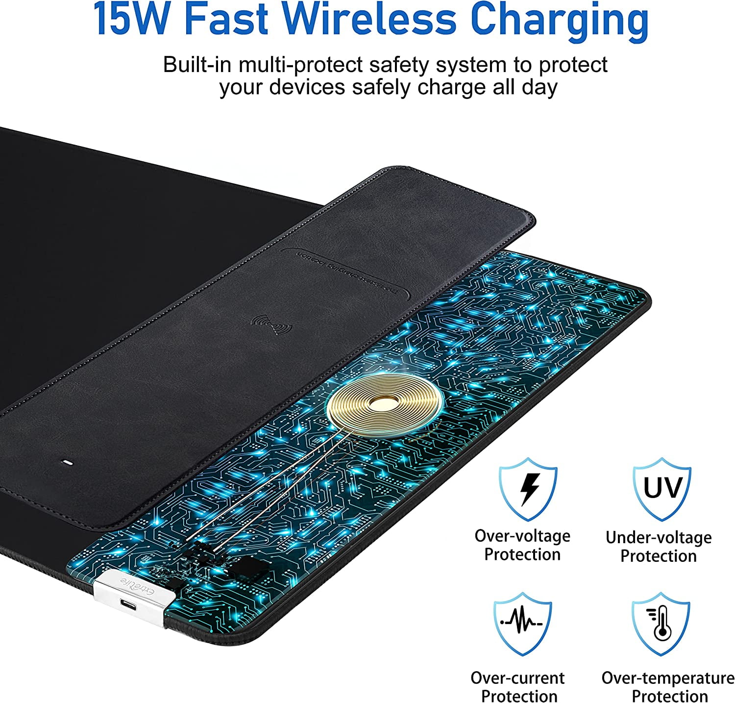 Miroddi Mouse Pad with Wireless Charging, Gaming Mousepad with 15W Wireless Charger, Large Desk Mat with Waterproof Non-Slip Rubber Base