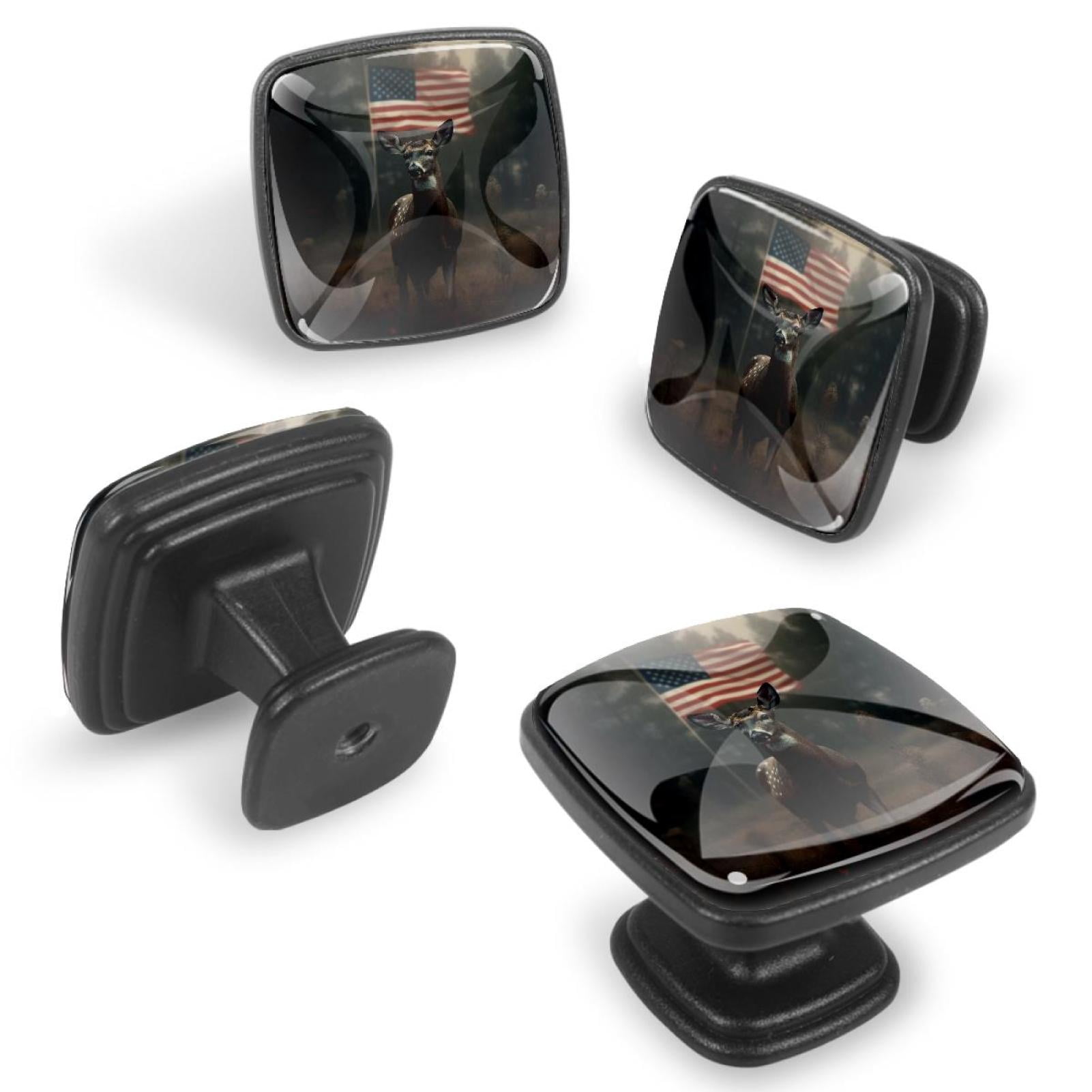 4 Pcs Cabinet Handle Drawer Pulls Deer and American Flag Knobs with Screws Square Furniture Office Cabinet Knob Decoration