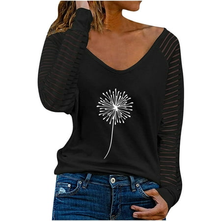 

QIPOPIQ Clearance Women s Blouses Fashion V Neck Long Sleeve T Shirts Autumn Printing Loose Sweaters