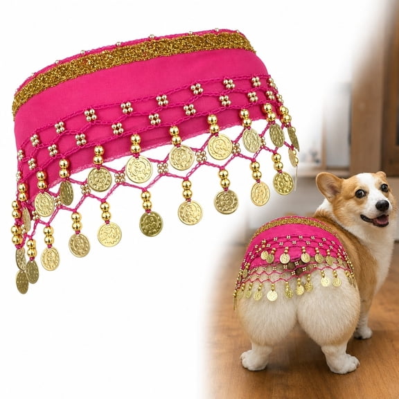 1-Piece Sequin Dog Belly Dance Waist Chain Rose Red Pet Costume Accessory