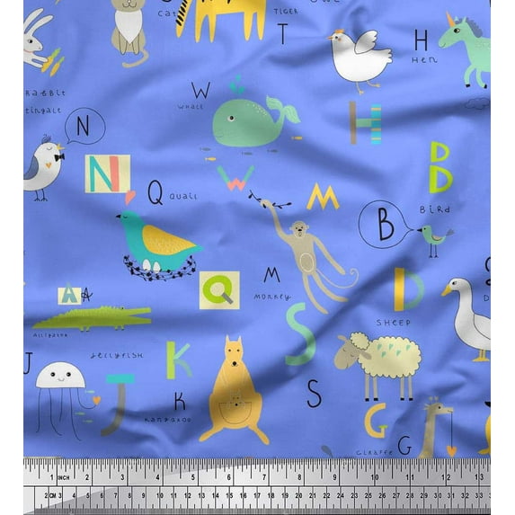 Soimoi Cotton Duck Fabric Alphabets,Birds & Animals Kids Print Sewing Fabric Yard 42 Inch Wide