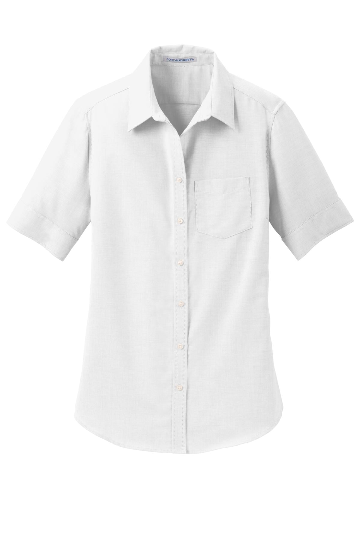 Port Authority Adult Female Women Plain Short Sleeves Shirt White