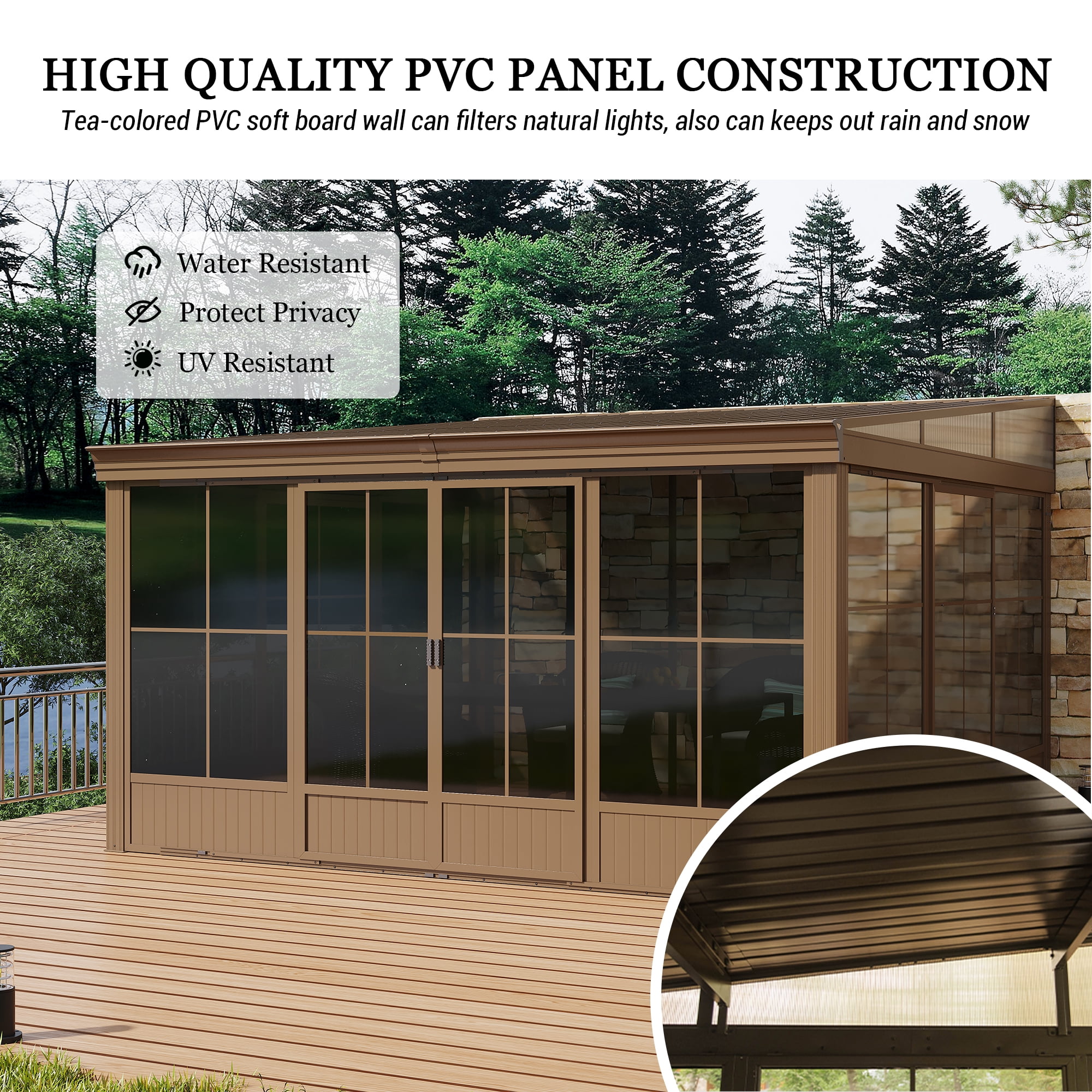 Mondawe 12x14 ft Wall Mounted Hardtop Gazebo Galvanized Steel Roof