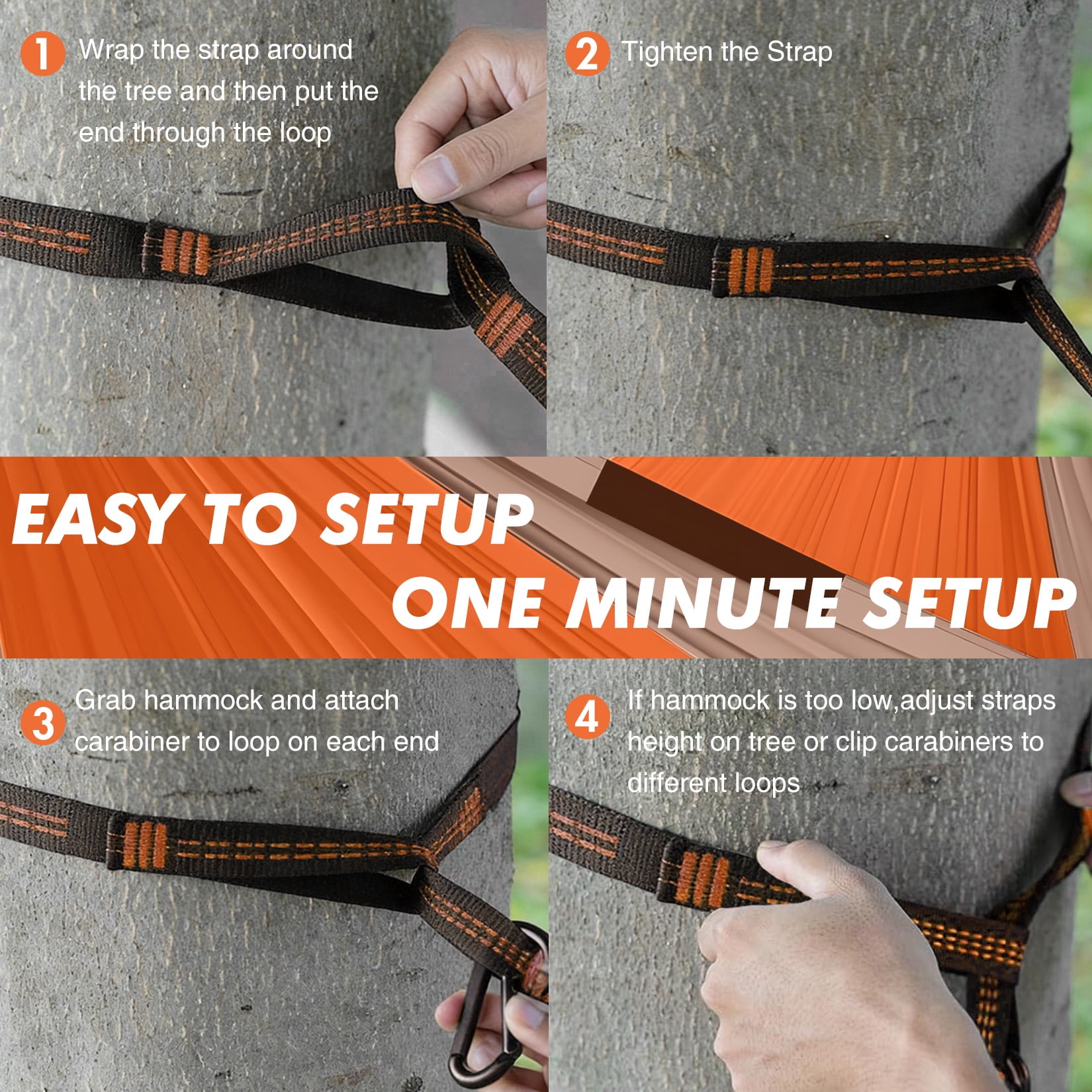Double Camping Hammock with Straps Portable Lightweight Nylon Hammock 10FT x 6.5FT Heavy Duty Parachute Hammock for Outdoor Backpacking Travel Backyard, Orange