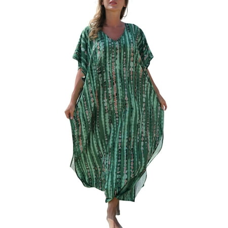 

Meterk Women Oversized Maxi Dress Tie Die Printed V Neck Beach Robe Cover Ups