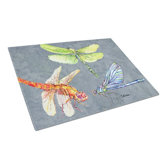 Carolines Treasures 8878LCB Dragonfly Times Three Glass Cutting Board Large, 12H x 16W, multicolor
