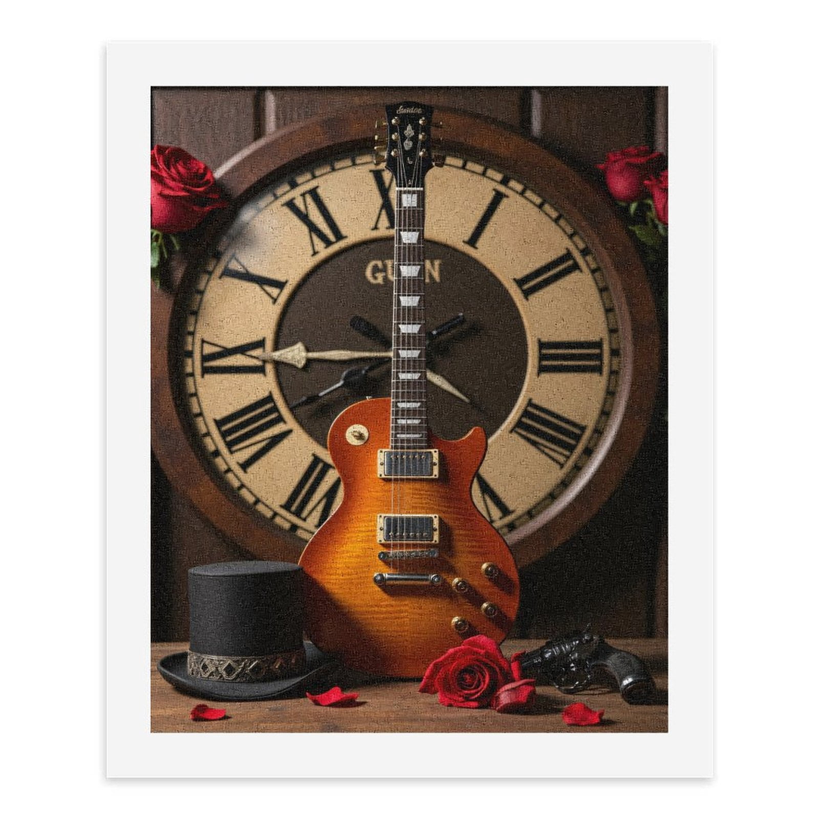 Paint by Numbers Kit for Adults, Guitar Roses Clock Hat Stage Paint by Numbers, Easy Paint by Numbers Kit for Adults Beginner, DIY Adult Paint by Number Kits on Canvas, 12x16in Home Decor
