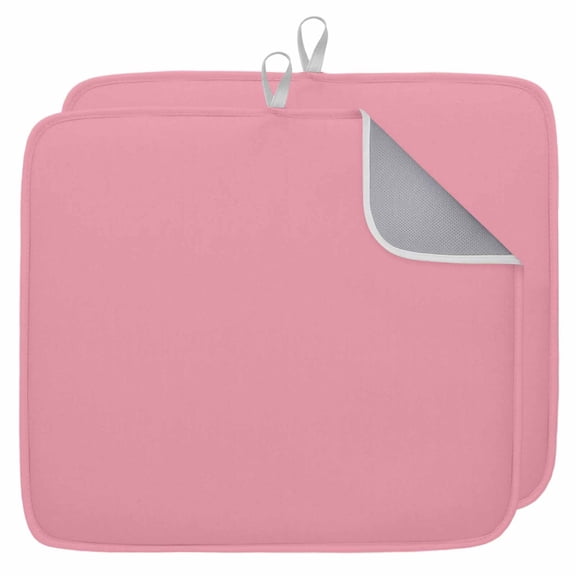 Pink Dish Drying Mat for Kitchen Counter, Pure Pink Dish Mat Drying Kitchen Mat for Sink Fridge Drawer Absorbent Dishes Drainer Mats Microfiber Drying Pad 2pcs 18"x24"