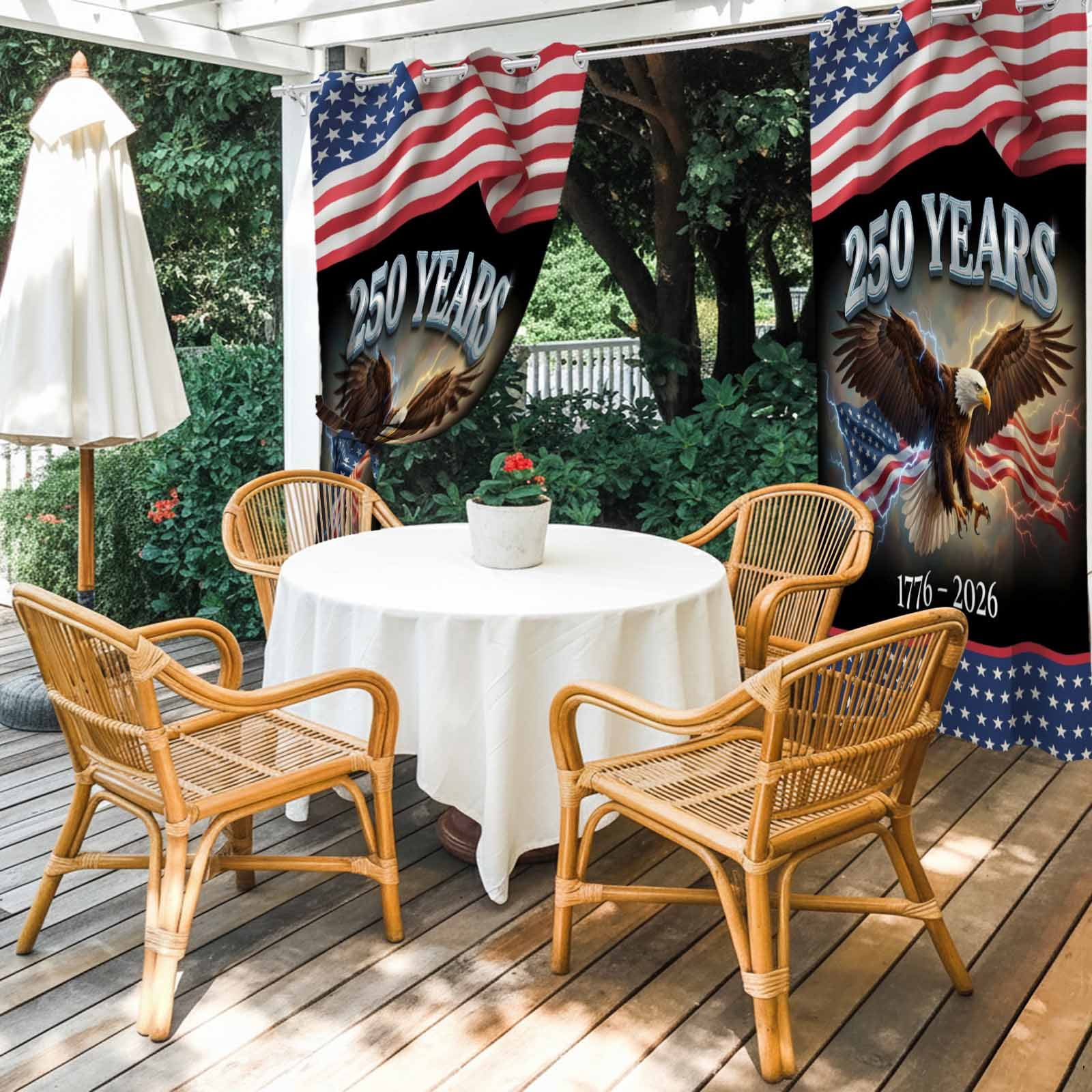 America Years Eagle Outdoor Curtains for Patio, Independence Day Lightning Red Blue Star Flag Sunshade Privacy Drapes Grommet Waterproof Outside Curtains for Porch/Cabana/Balcony 54"x 108", 1 Panel