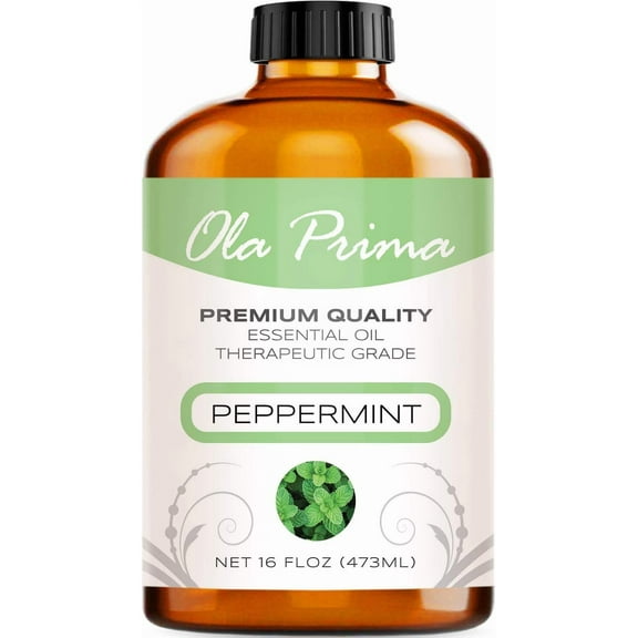 Ola Prima Peppermint Essential Oil Therapeutic Grade 16 oz for Aromatherapy, Diffuser, Cleaning, Lotions, Creams, Bath Bombs, Scrubs, Candles
