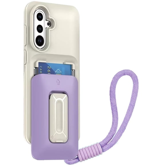 XPM for Samsung Galaxy A36 Phone Case, Wallet Case with 2- Credit Card Holder, Wrist Strap & Kickstand Hybrid Shockproof TPU Cover for Galaxy A36 5G (Beige / Purple)