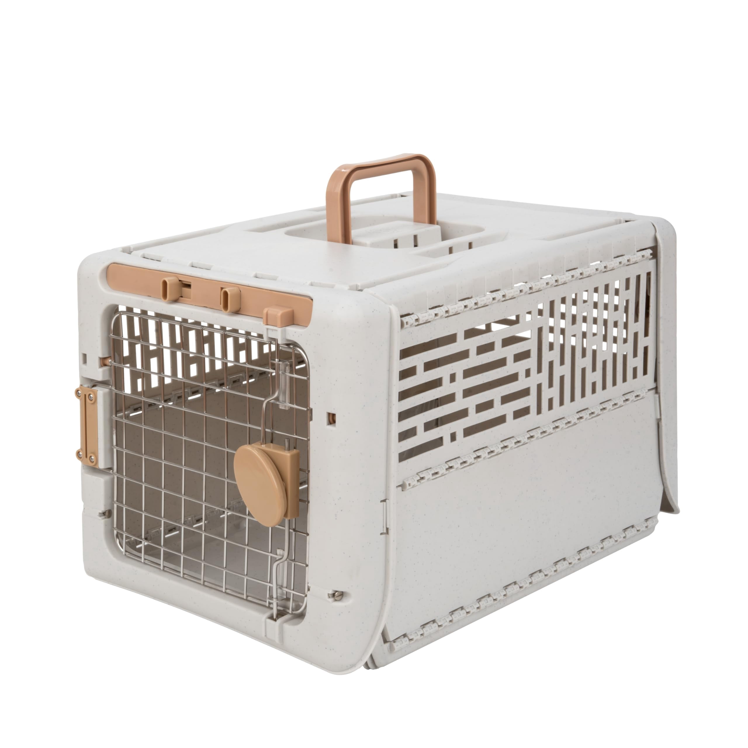 Collapsible Small Pet Travel Carrier (tan)  Hard-sided Kennel For Dogs Puppies Cats Kittens Animals Up To 25lbs Washable Home & Outdoor Crate 24.5"l X 16.5"w 16"h