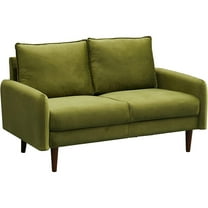 Hybition Velvet Loveseat Modern Sofa with Wooden Legs for Living Room-Army Green