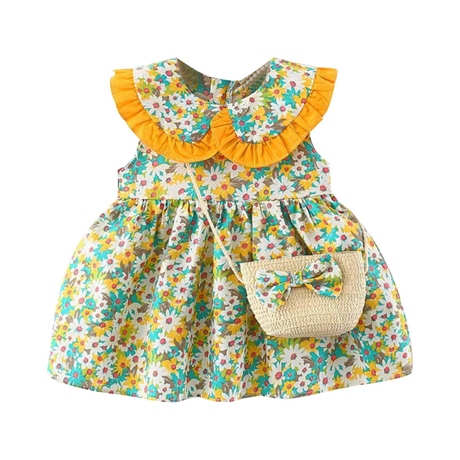 Robe D'Été Mignonne Pour Bébé Fille - Robe à Volants Sans Manches Avec Nœud Et Jupe Florale, Tenue Légère Et Confortable