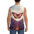 thumbnail image 4 of Lsque Butterfly Over Lavender Print Men's Cotton Blend Sleeveless Muscle Shirts (S-3XL)- Moisture Wicking, Odor Protection, UPF 30+,XX-Large, 4 of 8