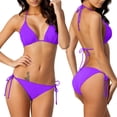 thumbnail image 2 of Conjuntos de bikini Prolriy para mujer, bikini de dos piezas con cordones de color liso para mujer, trajes de baño para mujer, morado, talla L, 2 of 8