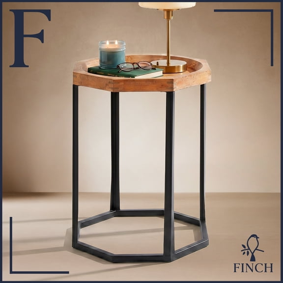 Finch Grayson Light Beige Wooden Side Table with Geometric Shape