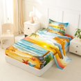 thumbnail image 2 of jejeloiu Watercolor Beach Signpost Twin Sheets,Starfish Seashell Bedding For Boys,Yellow Blue,3-Piece,1 Fitted Sheet and 1 Pillowcase, 2 of 6