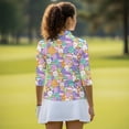 thumbnail image 4 of Garronmavis Rabbit Egg Women's Golf Shirt and Sun Visor Hat Set 4-Way Stretch 3/4 Sleeve Golf Shirts Quarter Zip Adjustable UV Protection Sun Hat Cap for Camping Fishing Music Festival, 4 of 7