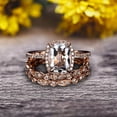 thumbnail image 5 of 3Pcs Morganite 3.05 Carat 7mm Cushion Cut Trio Ring Set Engagement Ring On Solid 10k Rose Gold Full Eternity Ring Art Deco Milgrain Promise Ring, 5 of 5