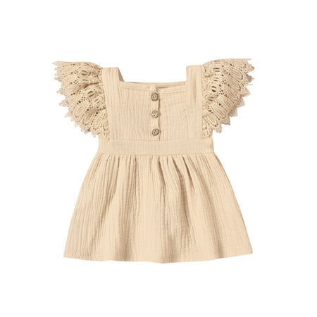 

Bagilaanoe Newborn Baby Girl Casual Dress Fly Sleeve A-line Dresses 3M 6M 12M 18M 24M Infant Swing Sundress