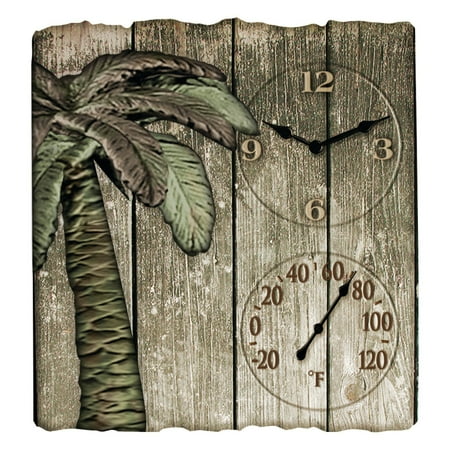 Taylor 91940 12" x 13" Palm Tree Poly Resin Clock with Thermometer