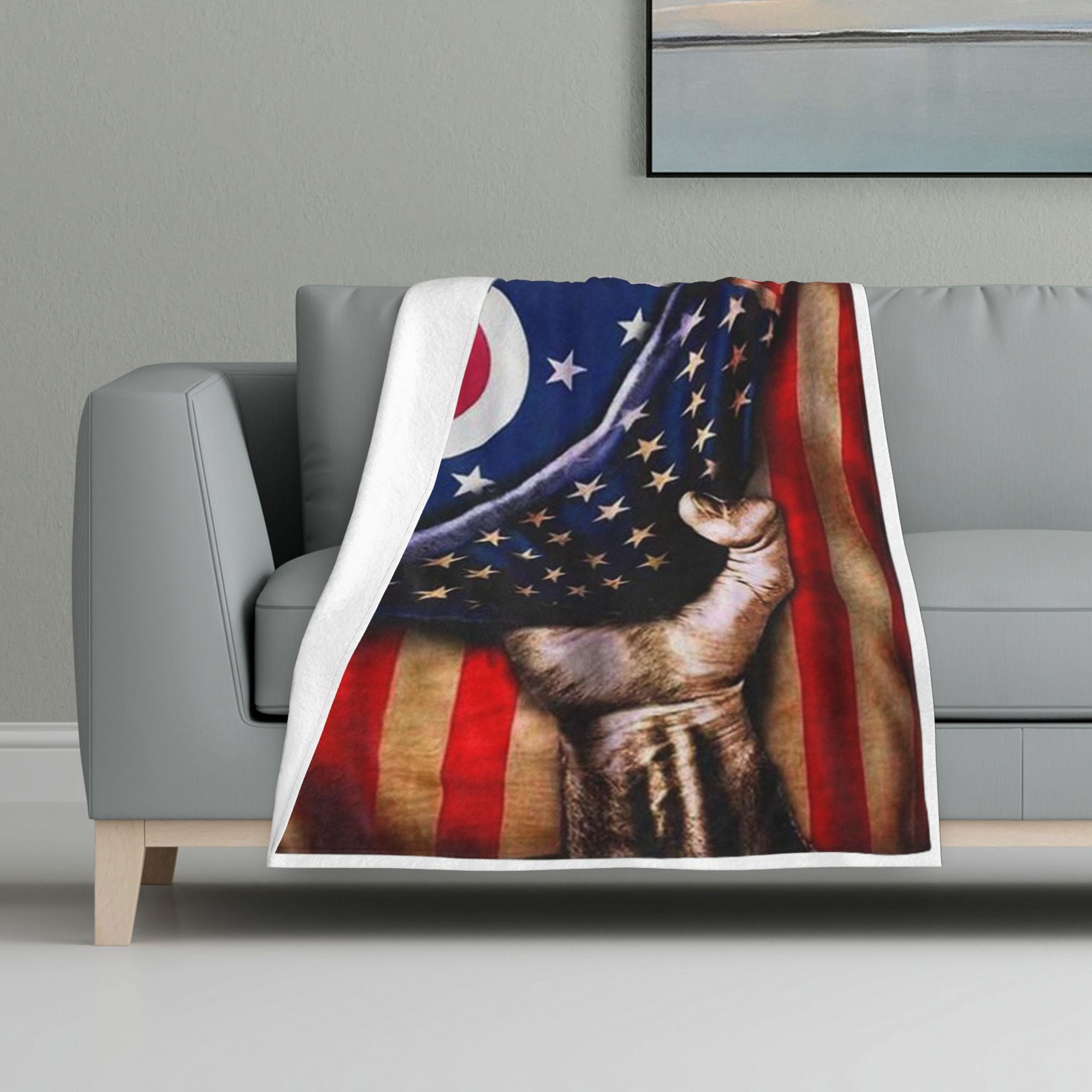 Ohio Flag Flannel Throw Military Veterans Blanket