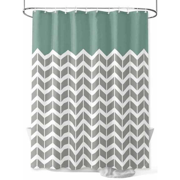 Shower Curtain Vintage Herringbone Pattern Bathroom Curtains with Hooks, Waterproof Fabric Turquoise Grey Bath Shower Curtains Set for Bathroom Bathtubs Decor 72x72 Inch