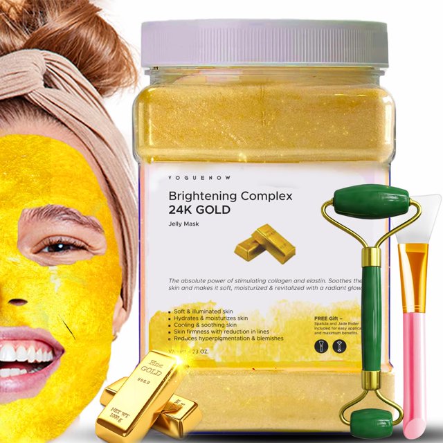 Mascarilla facial en forma de gelatina VogueNow, oro de 24 quilates, hidratante con rodillo de jade, 680 ml