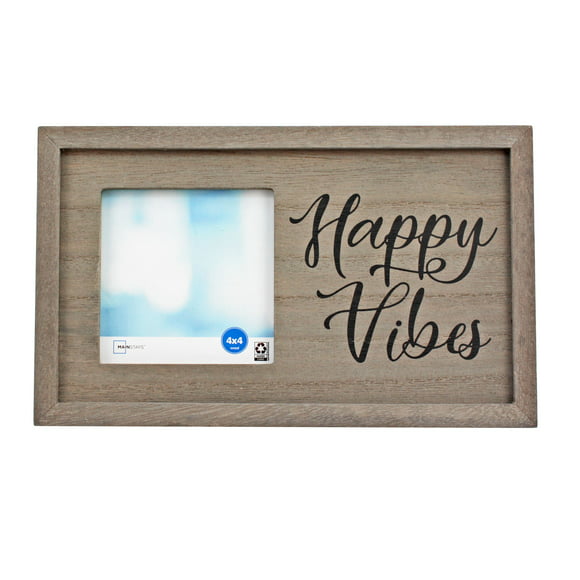 Mainstays 4" x 4" Rectangular 'Happy Vibes' Wood Table Top Single Picture Frame, Brown