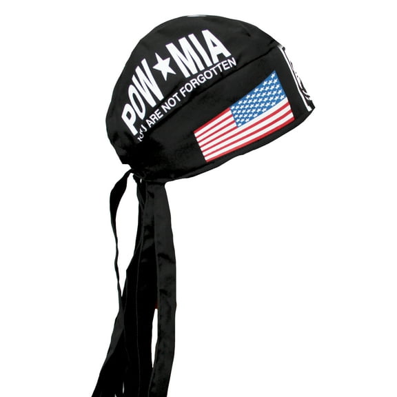 Nomad POW MIA USA Black Skull Cap Head Wrap with Extra Long Tails