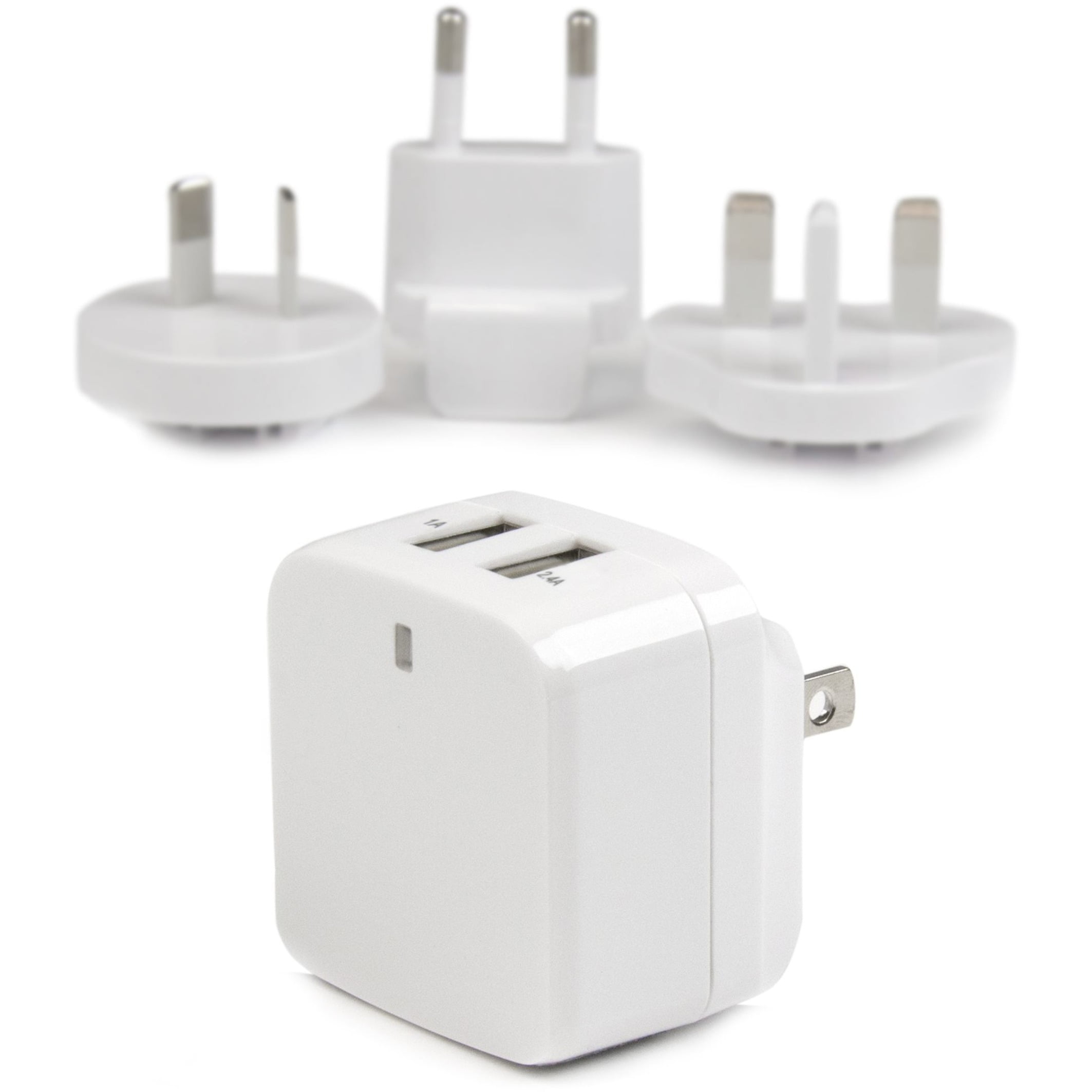 StarTech.com Travel USB Wall Charger, 2 Port, White, Universal Travel Adapter, International Power Adapter, USB Charger