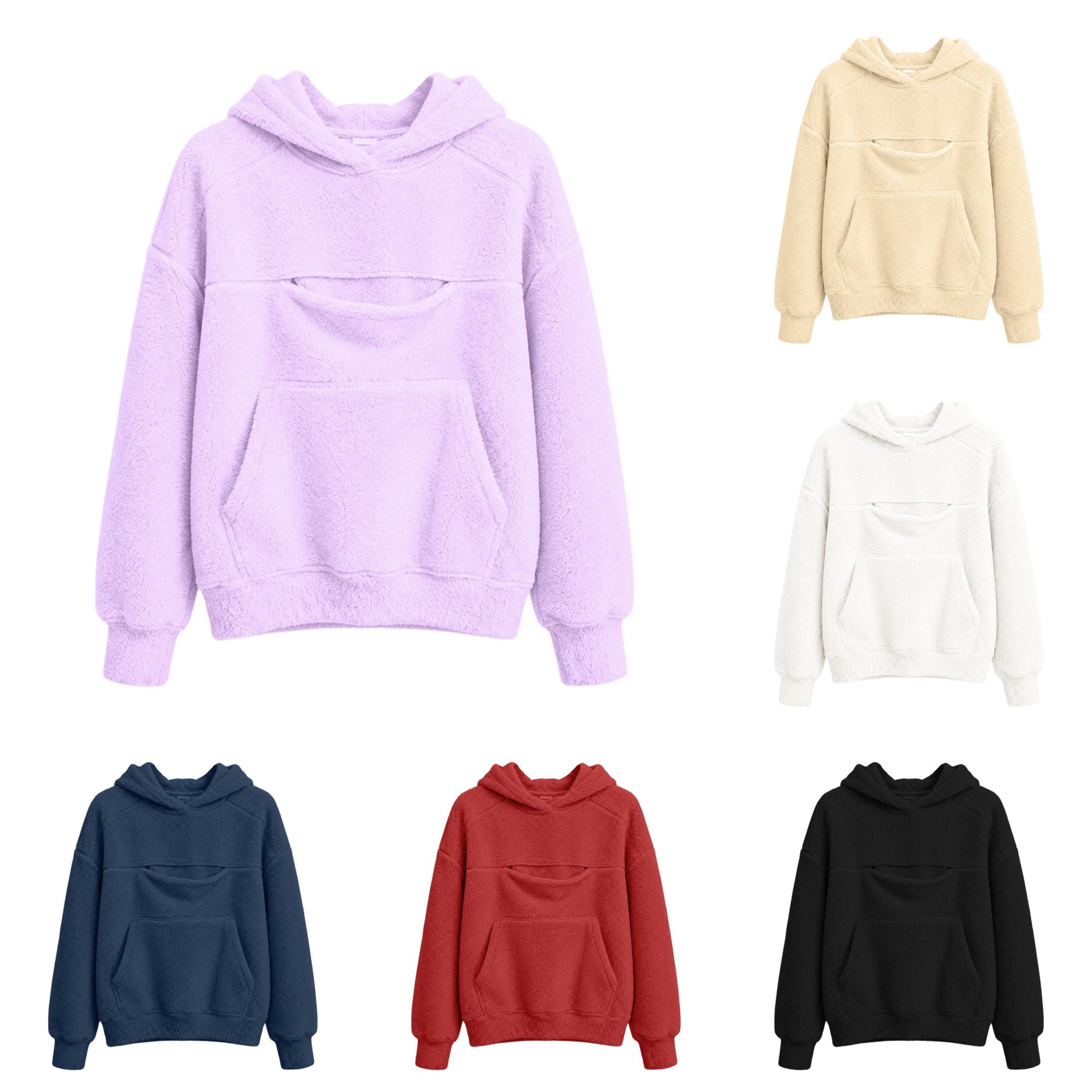 LUOGENLI Pet Print Zip Pocket Hoodie For Girls Cozy Fleece Warm For 5 16 Years Daily Purple 7-8 Years