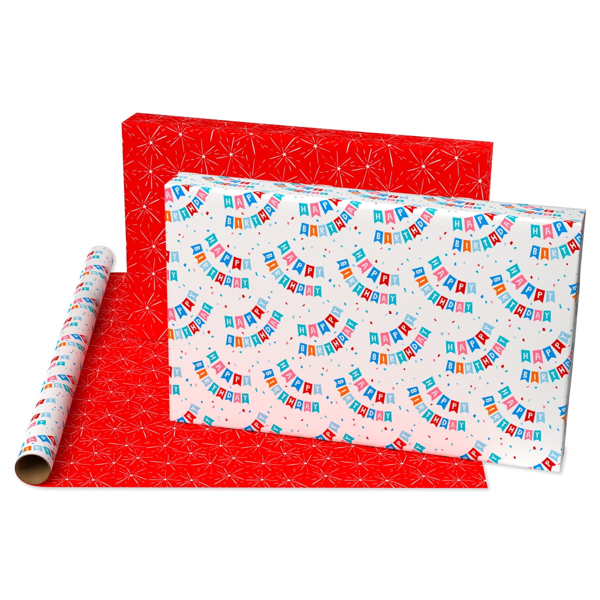 American Greetings 30" Reversible Birthday Wrapping Paper, Celebratory Banner (1-Roll, 20 Sq. ft.)