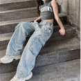 thumbnail image 7 of XXWXYD Clearence Carpenter Jeans Workwear Denim Pants Straight Leg Big Kids Korean Trend Loose Fit with Utility Pockets 2025 Collection, 7 of 7