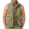 thumbnail image 3 of GrmtClth Men's Zip Front Stand Collar Vest Multi Secure Storage Pockets Lightweight Sleeveless Top Outdoor Walking Cycling Waistcoat Khaki 3XL, 3 of 7