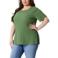 thumbnail image 4 of Agnes Orinda Women's Plus Size Tops Side Split Texture Crew Neck Short Sleeve T-Shirts Casual Tunic Blouse 3X Dark Green, 4 of 6