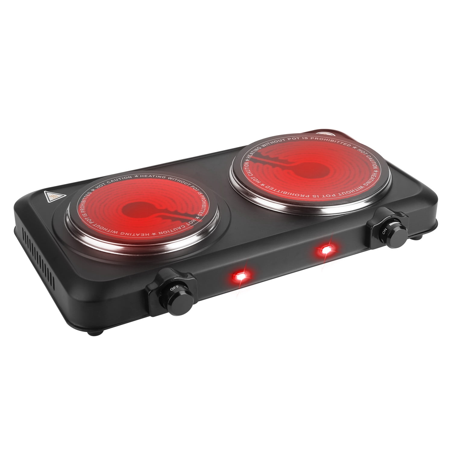 Imountek 1800W Dual Hot Plate Electric Burner with 7.5” & 6.3” Glass Cooktop Stepless, Infrared Countertop Burner, Black