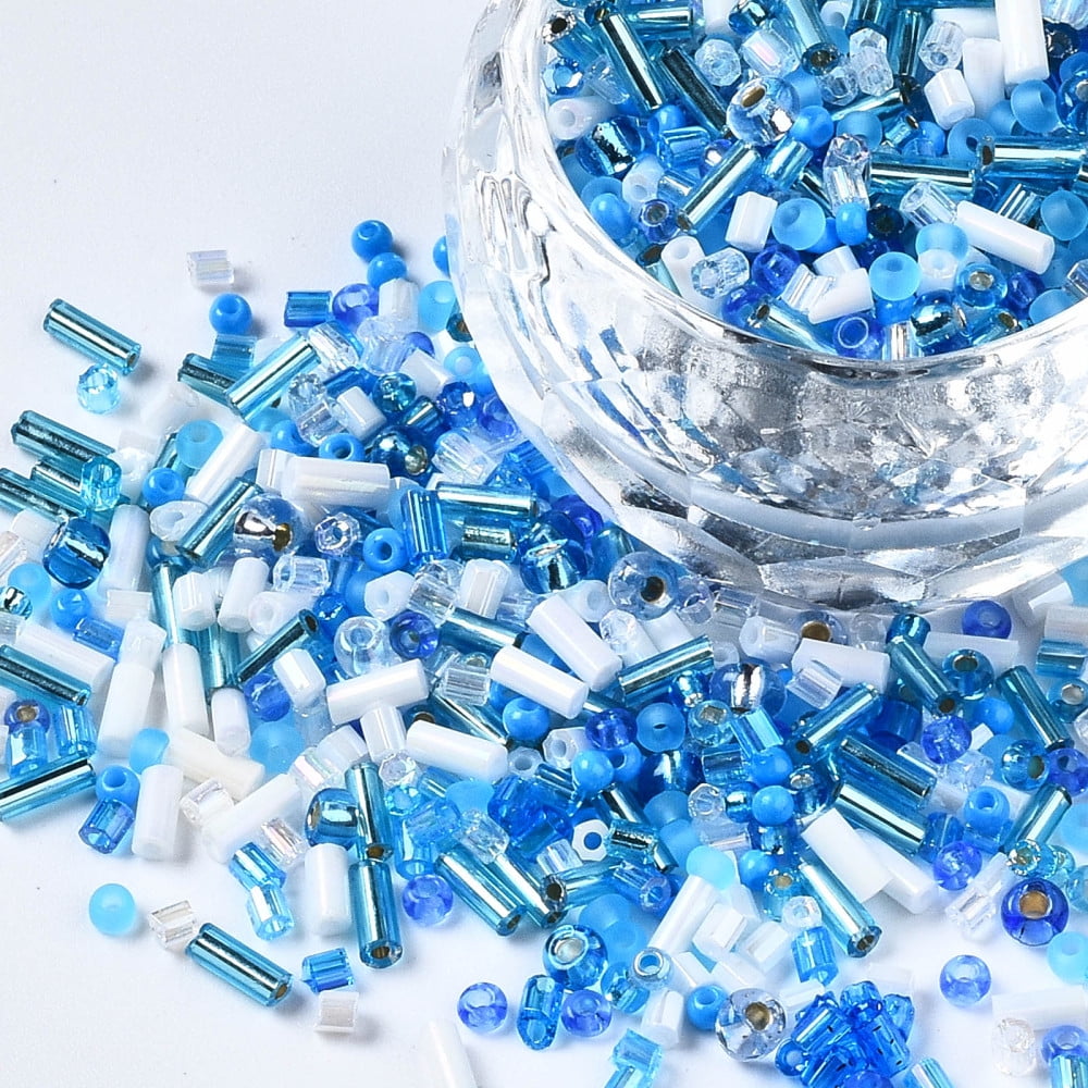 1 pound Glass Seed Beads Mixed style Mixed Shapes Dodger Blue 1~7x2~4mm Hole: 0.7~1mm 450g/pound