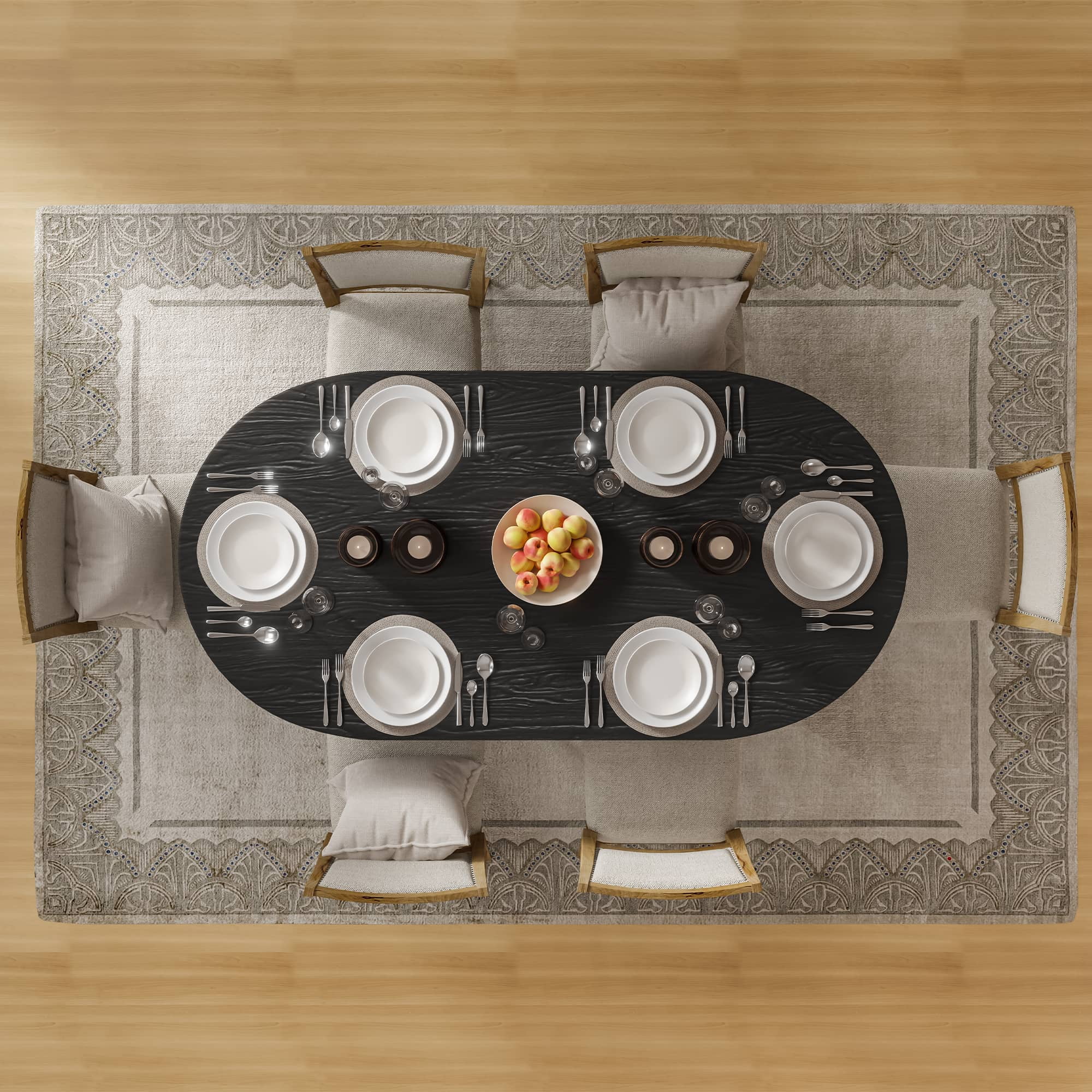 MAYEERTY 67" Rustic Dining Table Mid-Century Oval Wood Kitchen Table for 6 People, Black