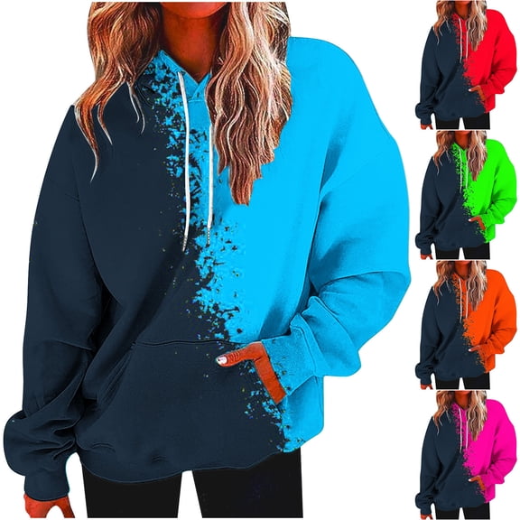 Ashirexll Womens Long Sleeve Tops, Womens Hoodies Pullover, Fall and Winter Gradient Print Hooded Long Sleeve Pocket Sweatshirt