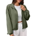 thumbnail image 2 of Pounoo Jackets for Women Stand Collar Long Sleeve Drawstring Hem Jacquard Plain Womens Jacket Relaxed Fit Travel Wear Wrinkle Resistant Jean Jacket Women, 2 of 8