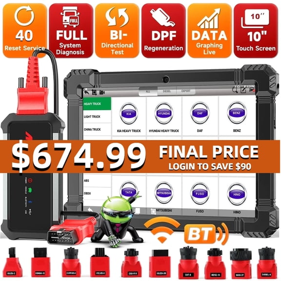 ANCEL X7 HD 10'' Heavy Duty Truck Scanner Bidirectional Diesel Truck Scan Tool with 40  Reset DPF/ECU Co-ding for Cummins Detroit, All System Wireless Diagnostic Tool OBDII HDOBD Truck Code Reader